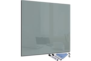 DECORWELT Pizarra magnética de cristal de 60 x 60 cm, pizarra blanca para pared, escribible, cuadrada, magnética, cocina, oficina, con accesorios, planificador semanal, se puede limpiar con un trapo, color gris