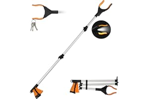 Flintronic 110cm/43" Litter Pickers Grabber Stick, Grabber Reacher Tool with Light, Helping Hand Grabber, Foldable Reacher Grabber, Long Handled Grabbers for Adults, Disabled, Elderly