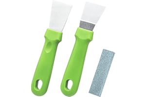 MABAHON 2PCS Cleaning Scraper for Ovens,Induction Hob,Stoves, Kitchen Scraper with Grindstone Straight Version + Bending Version (Green)