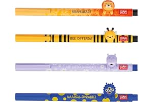 LEGAMI – Penna gel – Lovely Friends, animale decorativo, rimovibile e combinabile, previene rotoli, punta fine 0,5 mm, set da 4 ape, leone, ippopotamo e mostro (NEU)