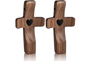 RJLLKD 2 Pcs Christian Wooden Cross, Heart Mini Olive Wood Holding Fingertip Stress Relief Cross Religious Keepsake Christian Faith Symbol Handheld Design Fit Kids Adults for Christmas Thanksgiving