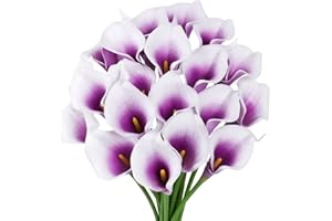 VaryFloral 20 Pezzi Fiori Artificiali Giglio di Calla Fiori Finti per Decorazion Gigli di Calla Finte Viola&Bianco Bouquet Fiori Artificiali in Lattice Realistico Fiori Finti Bouquet Decorazioni