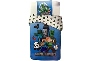 arlis Parure de Lit Minecraft pour Enfant, Housse de Couette Réversible 140x200 cm, Taie d'oreiller 63x63 cm, 100% Coton (Parure de lit Minecraft, 140 X 200 Cm)