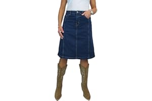 PAULO DUE Women's A Line Denim Skirt Ladies Knee Length Flared Jeans Skirt Panelled 10-22