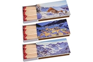 SEPILO 135 Kaminhölzer (3 Packungen à 45 STK) 100mm lang Kaminstreichholz Streichhölzer Kaminanzünder Zündhölzer Zigarre Pfeife Kamin Grill Kerze Lange Brenndauer (Winter Wonderland)