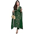 GoSriKi Women's Rayon Blend Straight Bandhej Printed Kurta with Pant & Dupatta