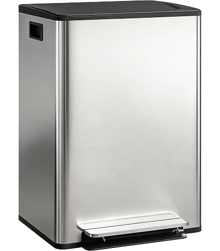 Poubelle Double 18L à 2 Compartiments - Couvercle Bouton-Poussoir - Pour Tri Déchets Cuisine, Salle De Bain, Bureau - 33x29x21 Cm
