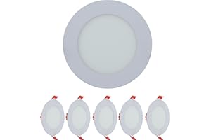 TEKLED LED Round Recessed Ceiling Light | Flat Panel Ultra Slim 120mm Downlight | 6W 400LM | for Home Kitchen Office Shop Industrial Use | 4000K Cool White | 5-Pack [Energy Class G]