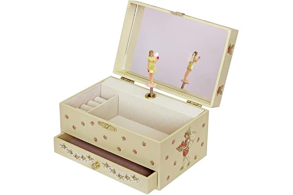 TROUSSELIER - Fée - Flower Fairies. - Boîte à Bijoux Musicale - Idéal Cadeau Jeune Fille - Phosphorescent - Brille dans la nuit - Musique La Flute Enchantée de Mozart - Colori Vert