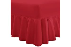 NIMSAY HOME Deluxe Luxury Soft 100% Egyptian Cotton Plain Dyed 200 Thread Count Frilled Fitted Valance Bed Sheet - Double - Scarlet