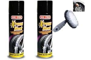 HITOPSELLER MAFRA Extreme Black Nero Gomme Spray Ultra Brillante, con Effetto Bagnato, Resistente a Pioggia e Lavaggi Frequenti 500ml con Spazzola pulisci Cerchi(2)