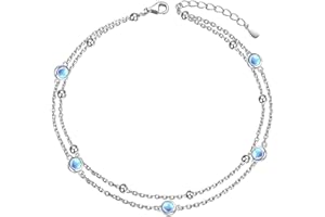 HOOHWE Anklets for Women S925 Sterling Silver Double Layered Ankle Bracelet Adjustable Moonstone Foot Chain Jewelry