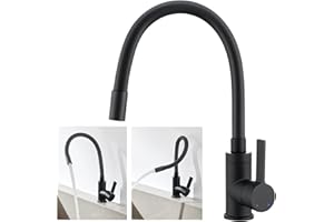 Auralum Grifo Cocina Negro, Grifo de Cocina Fregadero Con Caño Flexible, Grifos Cocina Fregadero Giratorio a 360°, Torneira Cozinha Monomando Flexible, Agua Caliente y Fria