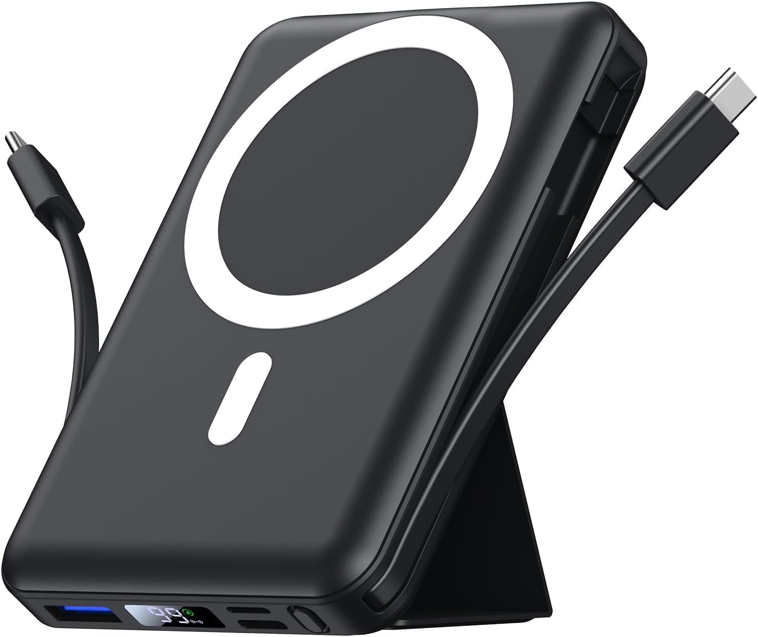 Azmuth for Mag-safe Power Bank, 10000mAh Magnetic Battery Pack 20W PD Fast Charging with USB-C Cable LED Wireless Portable Charger with Stand for iPhone 17/16/15/14/13/12/Pro/Max(Black)
