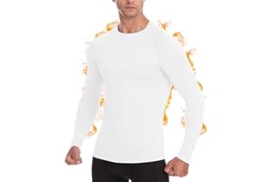 Roadbox Men's Thermal Top Long Sleeve, Fleece Lined Compression Shirts, Warm Sports Base Layer Undershirt for Winter Outdoor