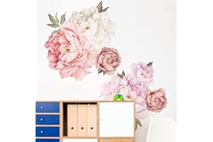 OUFEI Wall Decals Floral Wallpaper Peel and Stick Pink Peony Flowers Wall Stickers for Living Room Girls Bedroom Baby Kids Nursery Wall Decoration