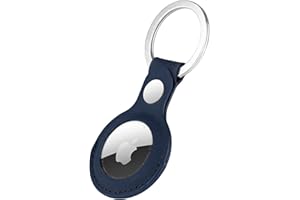BOTTLE BEAT BottleBeat Genuine Leather AirTag Keyring Case with keychain for Apple AirTag - Secure-Fit, Anti-Lost AirTag Holder Cover for Keys, Pet Collar, Luggage - Snug-Fit Protective Air Tag Accessory (Blue)