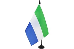 AZ FLAG Sierra Leone Table Flag 5'' x 8'' - Sierra Leonean Office Decoration 100% Polyester 21 x 14 cm - Mini Desk Flag with Pole and Black Plastic Base