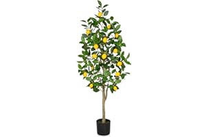 Oairse Artificial Lemon Tree 4ft/122cm Decorative Fake Lemon Plant with 15 Fruits - Large Fake Floor Plant Faux Tree for Indoor/Outdoor Home Office Living Room Bedroom Bathroom Decor