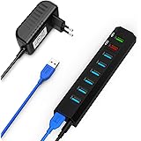 KEXIN USB Hub mit Netzteil, 8 Ports USB 3.0 Hub (6-Ports Datenübertragung + 2-Ports Schnellladegerät USB Hub 3.0 Aktiv), 36W 