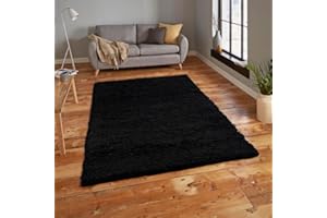 RUGS 4 SALE Rugs4Sale 5cm Thick Pile Shaggy Modern Area Rugs Living Room Home Decor Rug | Ideal For Bedroom, Hall, Kids Baby Room, Indoor & Outdoor Rugs Hallway Runners Carpet Mat(Black 40x60cm)