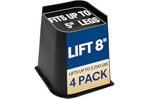 MIIX HOOM 8 Inch Bed Risers - Heavy-Duty Lifter for Furniture, Sofas, Couch & Tables - L-Shaped Rectangle Blocks Increase 20cm Height, Support up to 2,200 Lbs - Black (4 Pack)