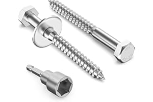 Valorada 8Pcs M10 x 100mm Coach Screws, Hex Head Wood Screws, Heavy Duty Lag Bolts, Concrete Screw, Hex Furniture Bolt, 304 Stainless Steel with Washers and Magnetic Hexagon Socket