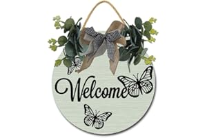 GEROCLONUP Cartello di benvenuto per porta d'ingresso, ghirlanda di legno rotonda rustica, decorazione strana, decorazione per portico anteriore, regalo di inaugurazione della casa, 30 cm