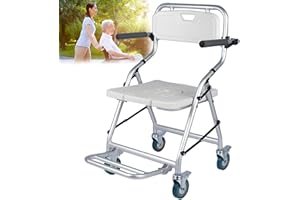 IELSH Taburete de Ducha Plegable con Ruedas para Personas Mayores, Taburete de Ducha Mobiclinic con Reposabrazos y Respaldo, Sillas de Ruedas para Ducha, Reducir la Actividad para Evitar Lesiones