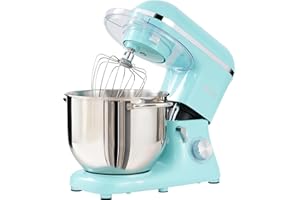 Kitchen in the box Robot Pâtissier 1400W, Bol 7,5L en Acier Inoxydable, 6 Vitesses, Tête Inclinable, Accessoires Inclus (Fouet, Crochet, Batteur), Idéal pour Pâtisserie et Boulangerie (Bleu)