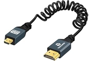 Thsucords Kabel Spiralny 8K Micro HDMI do HDMI, HDMI do Micro HDMI, Pozłacany Męski na Męski Spiralny Sznurek, Obsługa 8K @60 Hz 4K @120 Hz 48 Gbps do GoPro Hero, Raspberry Pi 4, Sony(90cm)