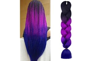 Aomig Allungato Intrecciare, Parrucca Estension dei Capelli Resistenti ai Calore, Parrucca Rasta per Crochet Twist Intrecciare i Capelli Africane Extension, Nero-Viola-Blu Royal