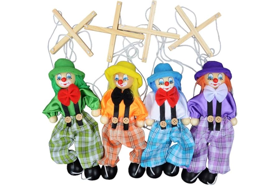 Aideal Clown Marionette String Puppet Toy Wooden Hand Marionette Doll Storytelling Toys for Kids Gift