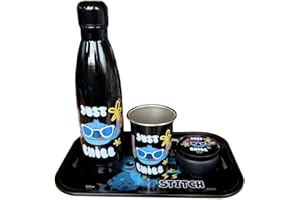 HÔMADICT Homadict – Coffret Cadeau Stitch Just Chill - Bouteille Isotherme + Plateau Métal + Petite Boîte Métal + Gobelet Métal – Licence Officielle Disney