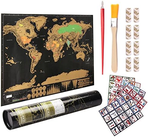 GABBREIN Scratch off World Map + Poster Hanging Kit Deluxe Travel Edition with All Countries Flags (Bronze)