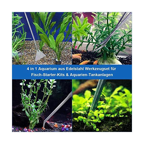 SlowTon Aquarium Werkzeugset, 4 in 1 Lange Edelstahl-Pinzette Schere Spatel Multifunktionales Aquarium-Werkzeug-Set für Fische und Wasserpflanzen Trimmen Aquascaping-Reinigungs- und Fisch-Starter-Kit – Bild 3