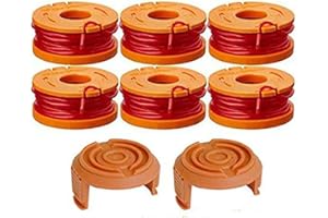 FEXEVON WA0004.1 Confezione da 6 bobine di filo per decespugliatore Worx da 20 V, 3 m di lunghezza e 1,65 mm di diametro, con 2 coperture