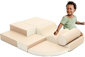 IGLU SOFT PLAY Explorer Set 6 STK Softbausteine Motorische Fähigkeiten Riesenbausteine Klettern Schaumstoffbausteine mit Anti-Rutsch (Beige/Weiß)