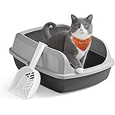 Feandrea Open High Edge Cat Litter, XL | Cat Accessories, 50.5 x 37.5 x 19.5 cm, Low Entry, Easy Cleaning, Slate Grey, Boxal