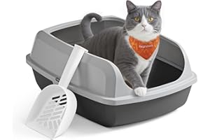 Feandrea Vassoio Lettiera per Gatti con Bordi Alti, XL, Aperto con Paletta, per Gattini e Gatti Grandi, Grigio Ardesia PPT009GN01