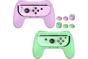 FASTSNAIL Grips Compatible with Nintendo Switch&OLED Model Controller, Wear-resistant Handle Kit for Nintendo Switch&OLED Model for Controller, 2 Pack with 6 Thumb Grips (Matte Purple,Matte Green)