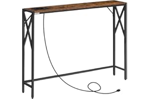 ‎MAHANCRIS MAHANCRIS Konsolentisch mit Ladestation, Eingangstisch, Schmaler Konsolentisch, Flurtisch, Ausstellungstisch, Beistelltisch für Eingangsbereich, Wohnzimmer, Flur, Vintagebraun und Schwarz ACTHR151UE01
