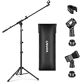 CAHAYA Pied de Microphone au Sol Mobile 2 en 1 Trépied en Métal avec Deux Clips Différents Réglable et Pliable Support pour C