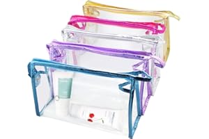 Meetory 5 Pcs Transparent Waterproof Cosmetic Bag Toiletry Bags, PVC Vinyl Makeup Organizing Bag, Zippered Wash Bag for Vacation, Bathroom and Organizing