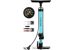 Hycline Bike Floor Pump with Gauge - 160 PSI High Pressure Bicycle Pumps - Durable Air Pump Fits Presta & Schrader Valve - Inflator for Road MTB Tire, Ball, Balloon, Inflatables