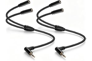CERRXIAN 2 stycken 3,5 mm TRS vänster-höger-kanal-splitter-kabel 1FT, 90-graders 1/8-tums kontakt till 2 uttag mono-ljudavski