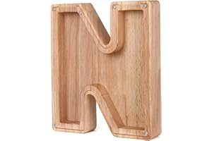 SLAGGZO Wooden Letter Money Box for Kids, Personalized Alphabet Piggy Banks with Clear Alphabet Stickers, Letter Coin Bank for Family DIY Decoration, Christmas, Birthday, 18x18 cm