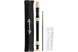 World Rhythm WR-805 Flûte à bec scolaire, flûte à bec 3 pièces, comprenant une baguette de nettoyage, un tableau des doigtés et un sac de transport - Noir et ivoire