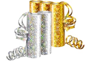 ‎JONAMI Silvester Deko 2026 Luftschlangen Metallic Gold & Silber – 5 Rollen mit 18 Glitzernden Luftschlangen für Neujahr und Geburtstag –5STK–