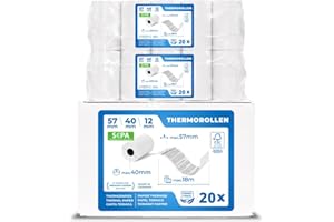 ‎TK THERMALKING THERMALKING EC Cash Rollen Thermopapier 57mm x 40mm x 12mm - Thermorollen 57x40x12 für EC & Kredit-Kartenlesegeräte - Bonrollen mit SEPA-Lastschrifttext - Für Systeme bis 18m Papierbedarf (20 Stk)